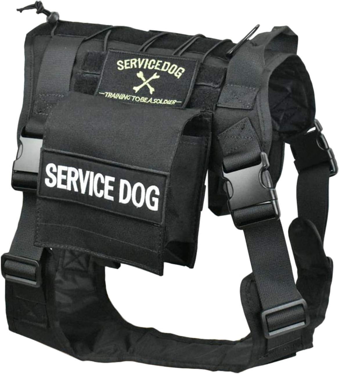 JFFCESTORE Tactical Service Dog Vest Adjustable Training Vest Harness with Detachable Pouches(Black M)