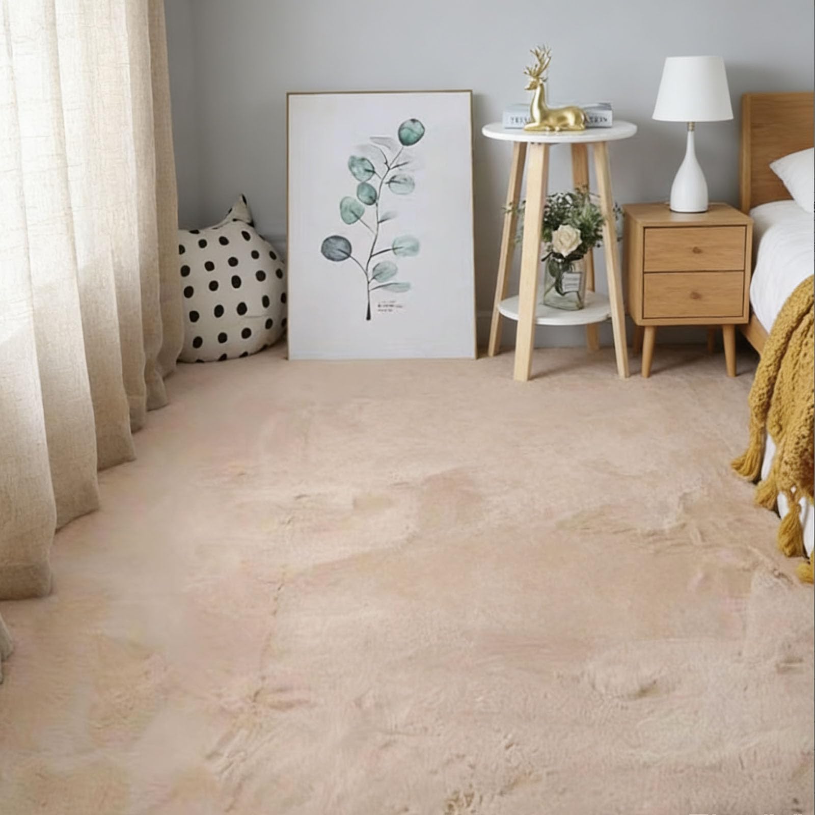 Tapis salon fausse fourrure kaki 120x130cm design moderne