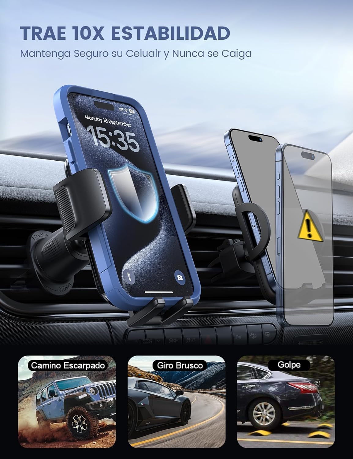 Dash Mounted Phone Holders for Ateca 2016-2019, Wider Clamp & Metal Hook Car, Super Stable Air Vent Cell Phone Car Mount