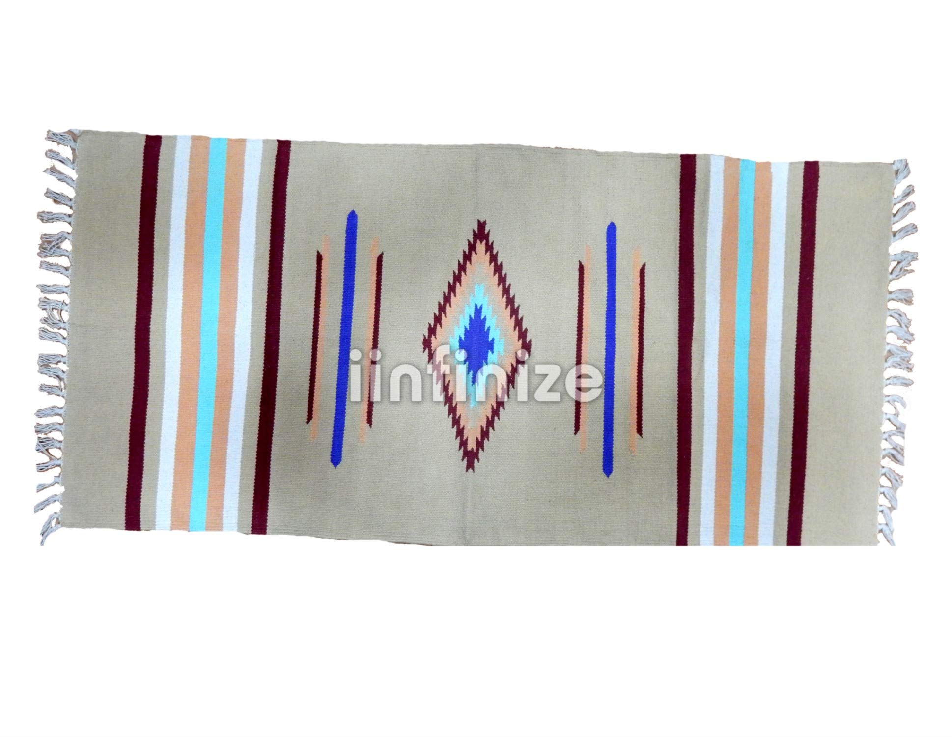 Tapis de sol ethnique en coton traditionnel fait à la main 61 x 91 cm réversible pour salon, paillasson