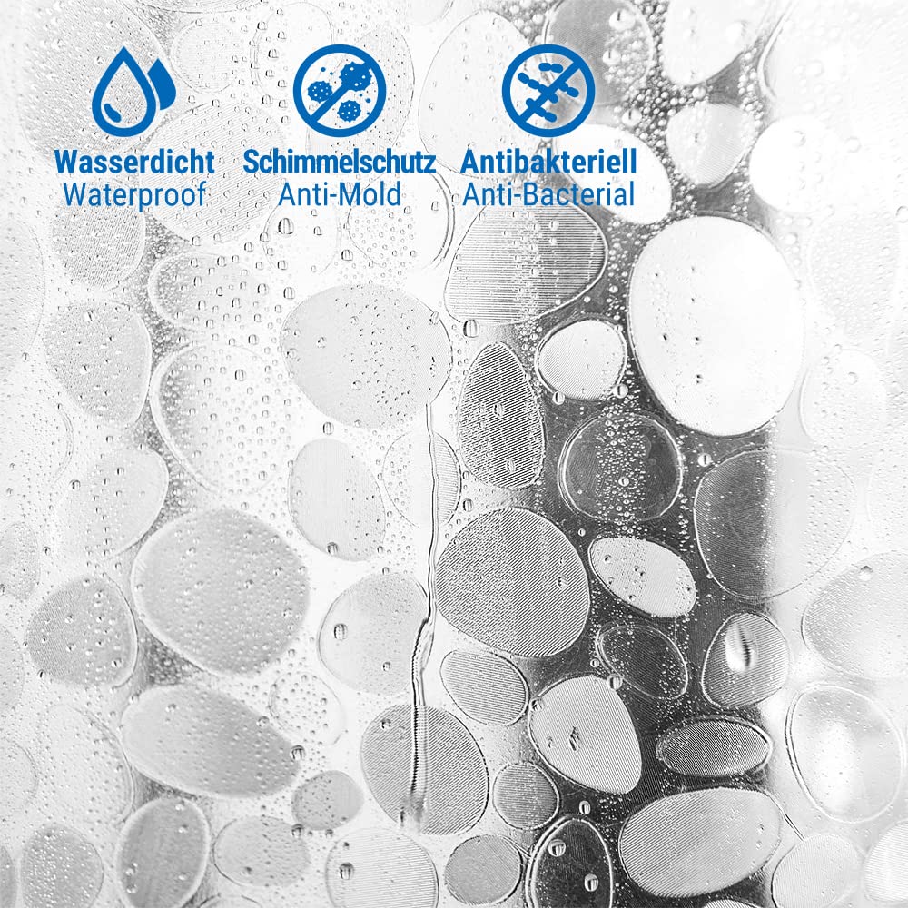 ecooe Zasłona Prysznicowa Przezroczysta 3D Wzór Bruk 240 x 200 cm, Zasłony Prysznicowe EVA Wodoszczelne, Odporne na Pleśń, Zasłona Łazienkowa z 16 Pierścieniami do Prysznica i Wanny