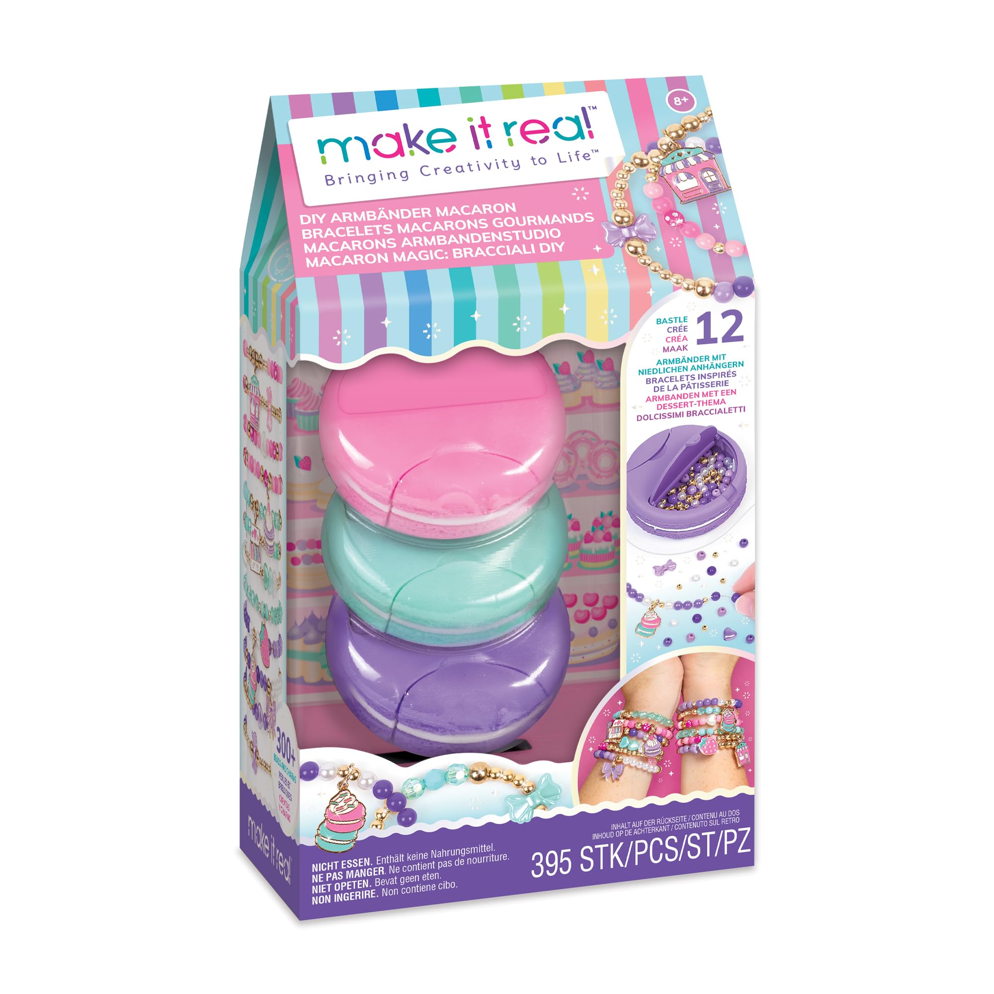 Make It Real Macaron Magic: DIY Bracelets, DIY Bracelet Kit | Create 12 Unique Bracelets with Coloured Beads | Creative Toy for Children, Original Gift Ideas, 395 Pieces