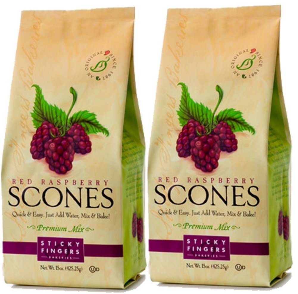 Sticky Fingers Scone Mix (Pack of 2) 15 Ounce Bags - All Natural Scone Baking Mix (Raspberry)
