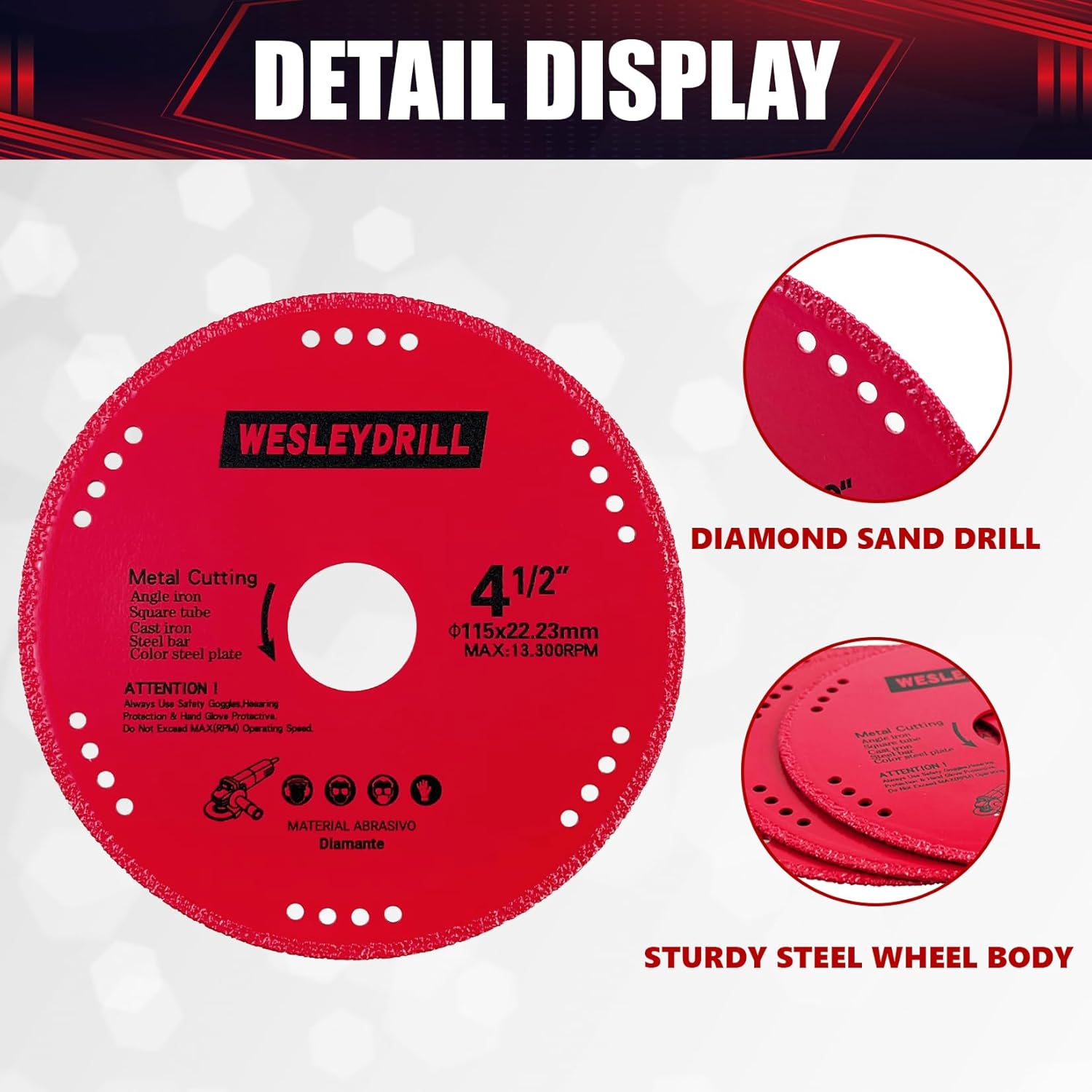 3 Packs 4-1/2" Diamond Metal Cutting Cut Off Blade, Heavy Duty Multi-Purpose Cutting Wheel, Suitable for 7/8 "Angle Grinder Diamond Grinding Disc, Steel, Sheet Metal,Iron