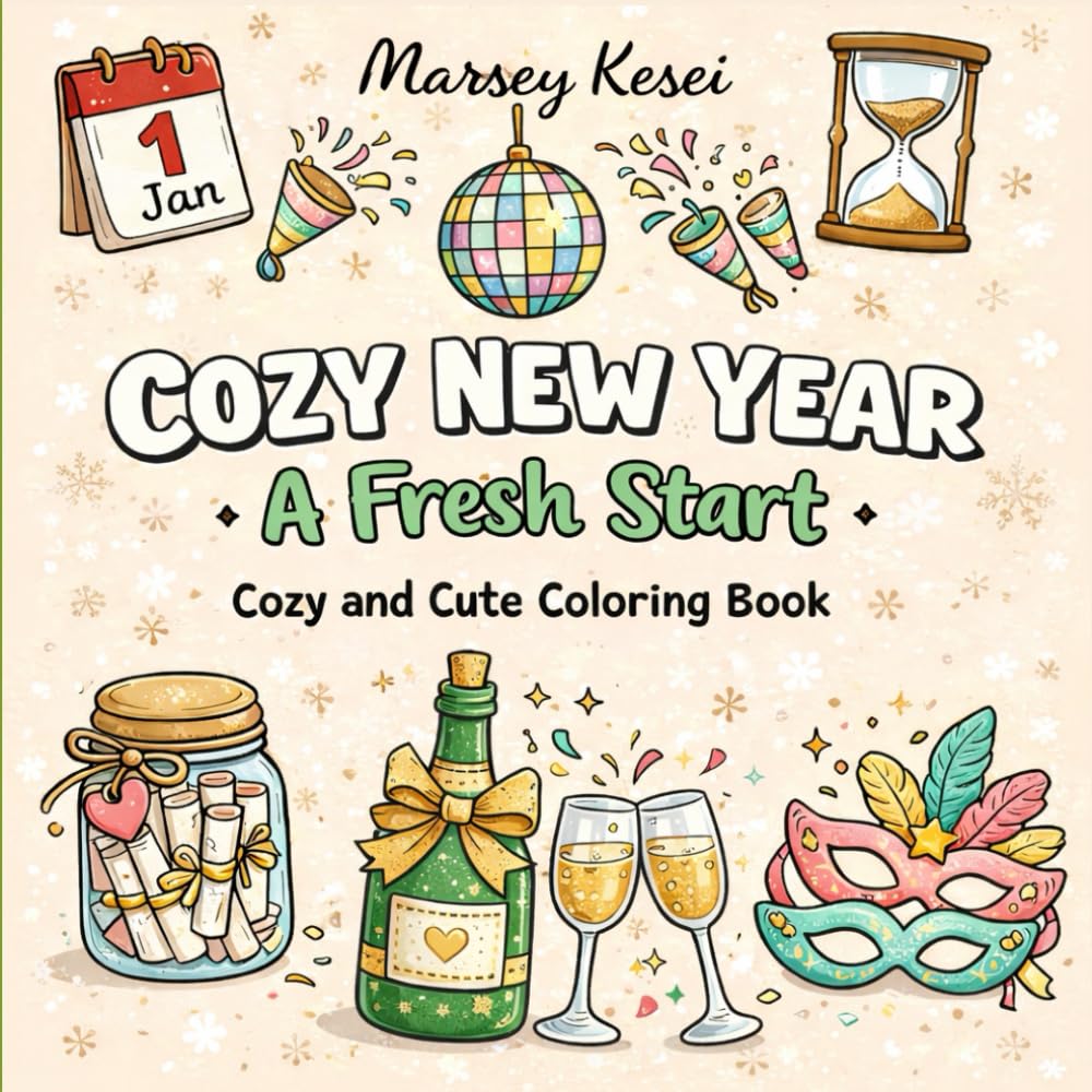 Cozy New Year - A Fresh Start: A Cozy and Cute Coloring Book for Adults and Teens with Calm Festive Doodles, Gentle Celebrations, Positive ... Illustrations for Peaceful Beginnings