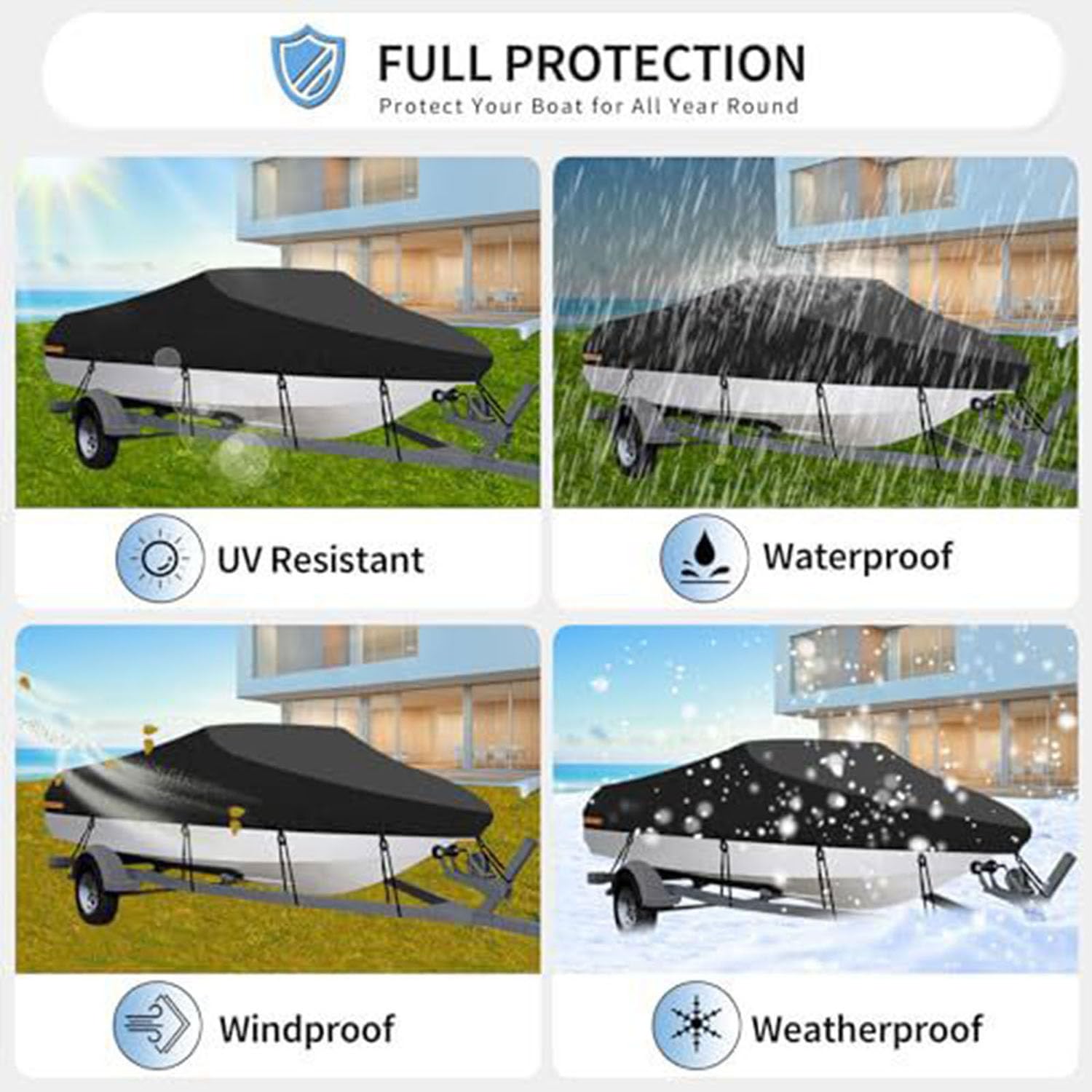 Schnellboot Abdeckung für Lund Pro Angler 1625 | Wasserdicht schutz allwetter; winddicht staubdicht schutzabdeckung; für motorboot yacht fischboot aussenlagerung