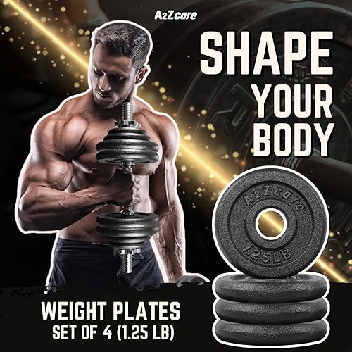 Miniatura 7 de A2ZCARE Juego de placas de peso de hierro fundido estándar de 1 pulgada con agujero central para mancuernas ajustables, barra estándar, ideal para