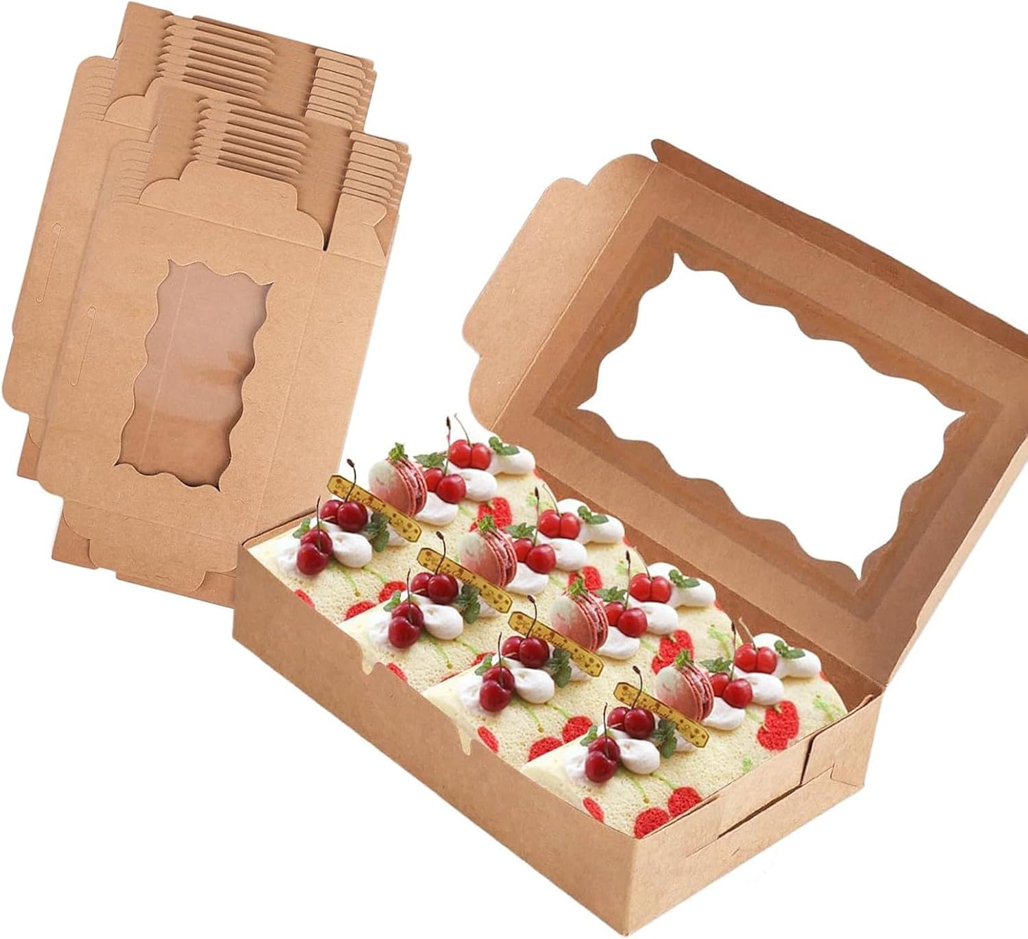 FANSHINUO 20ピース ブラウンペーパーカップケーキボックス クリアウィンドウ付き デザート キャンディやギフト用 パーティ