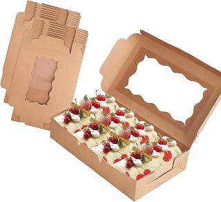 Ldbuejiaja 20 cajas de postre de cartón marrón con ventana de visualización y cinta, adecuadas para organización de pasteles y pasteles