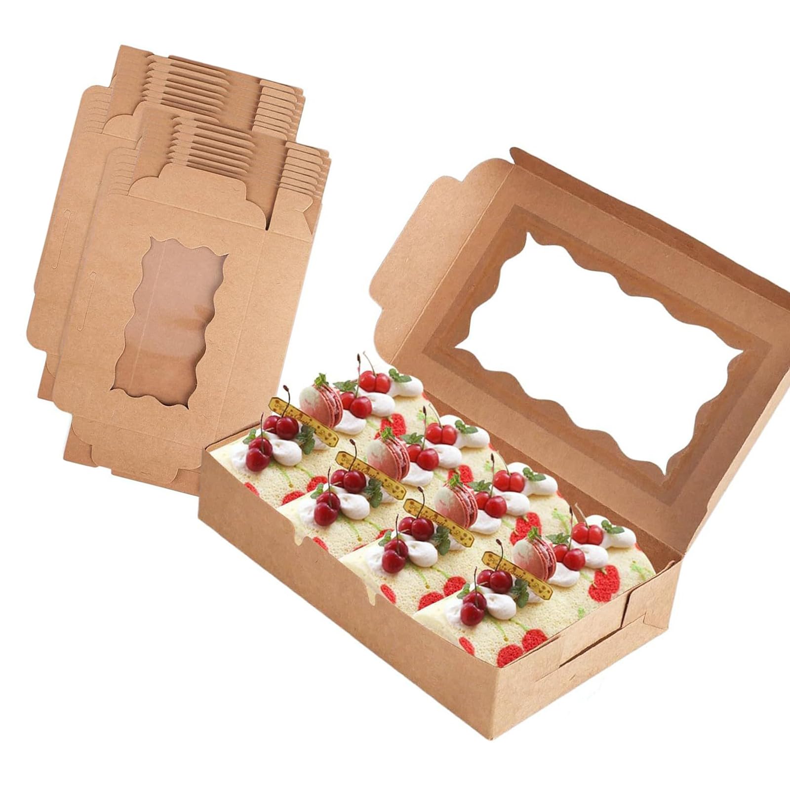 Msioytog 20 Pieces Fashionable Dessert Boxes with Viewing Panel and Ribbon Portable Accessory for Candy and Snacks Display Home Baking Supplies