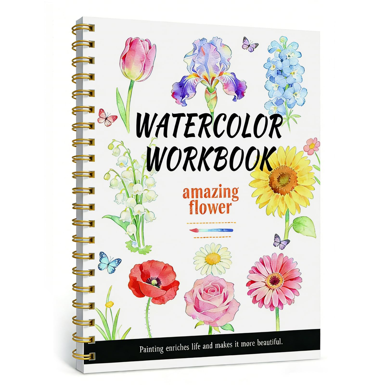 Watercolour Workbook, 14 Patterns of Original DIY Designs, 18.7 x 26cm Water Colour Workbooks, Beginner-Friendly Adult Coloring Books (Flowers)