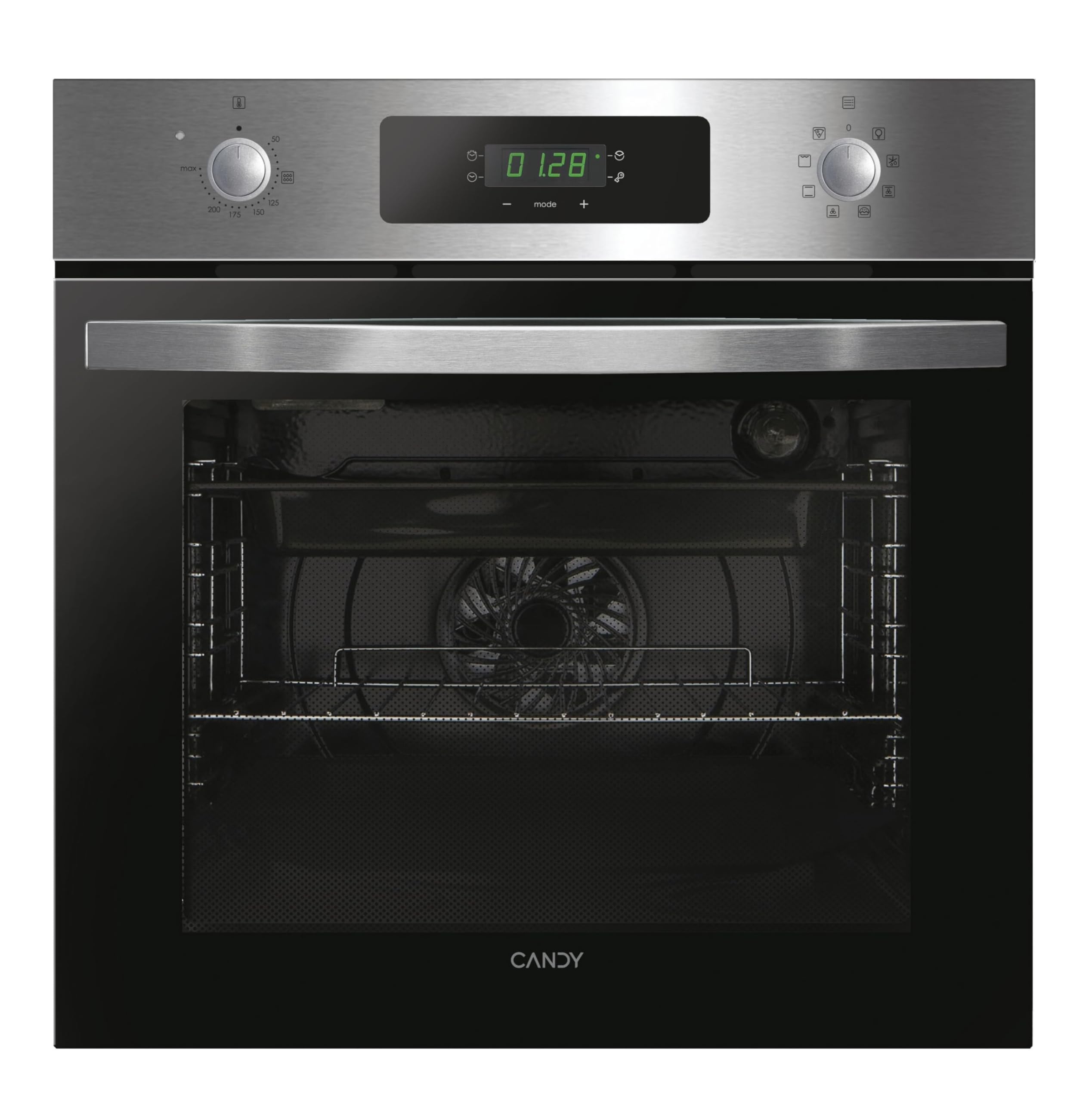 Candy Idea FIDC X625 L, Horno Multifunción, 70L, Limpieza Aquactiva, 1 Bandeja y 2 Rejillas, Guía Telescópica, 8 Funciones, Display Timer Touch, Mandos Push&Pull, Puerta 2 Cristales, Inox y Negro