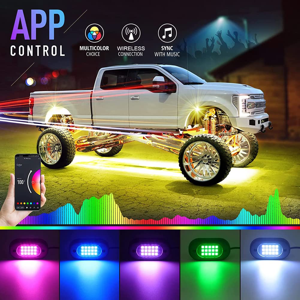 Amazon | 車用RGB LEDロックライト、15個のLEDライト、電話アプリ制御