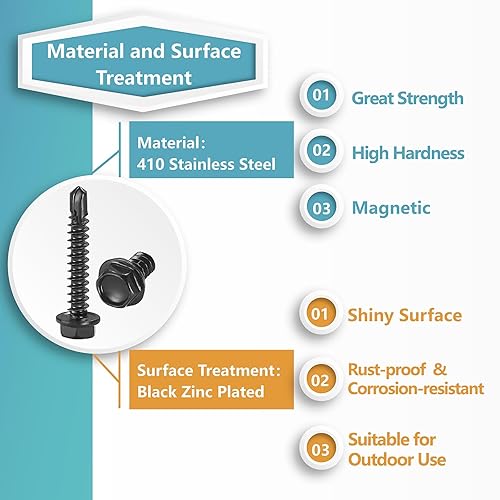 Miniatura 4 de Kadrick 195 piezas #8 12 pulgadas a 1-12 pulgadas negro surtido de tornillos autoroscantestaladradores, kit de tornillos Tek de alta resistencia