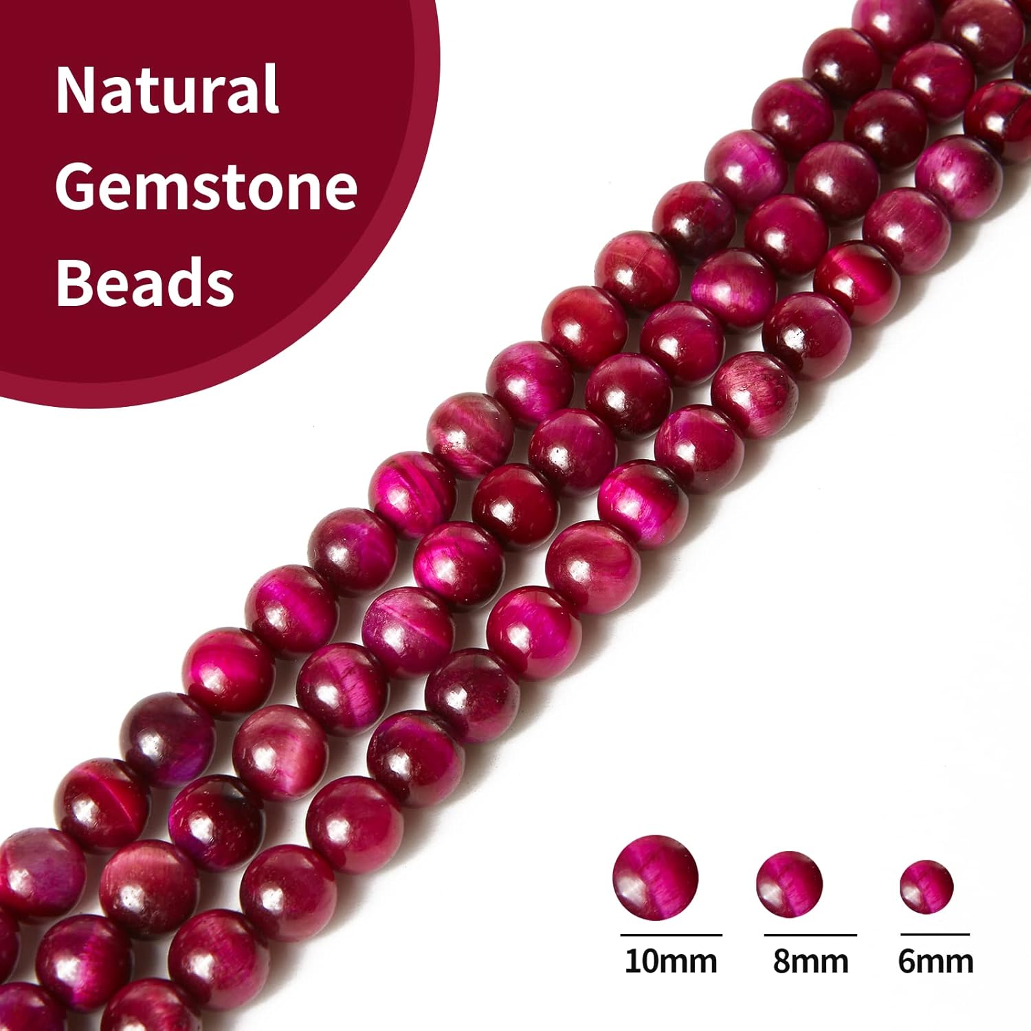 60pcs 6mm Natural Magenta Tiger Eye Beads Gemstone Beads Round Loose Beads for Jewelry Making - Image 4