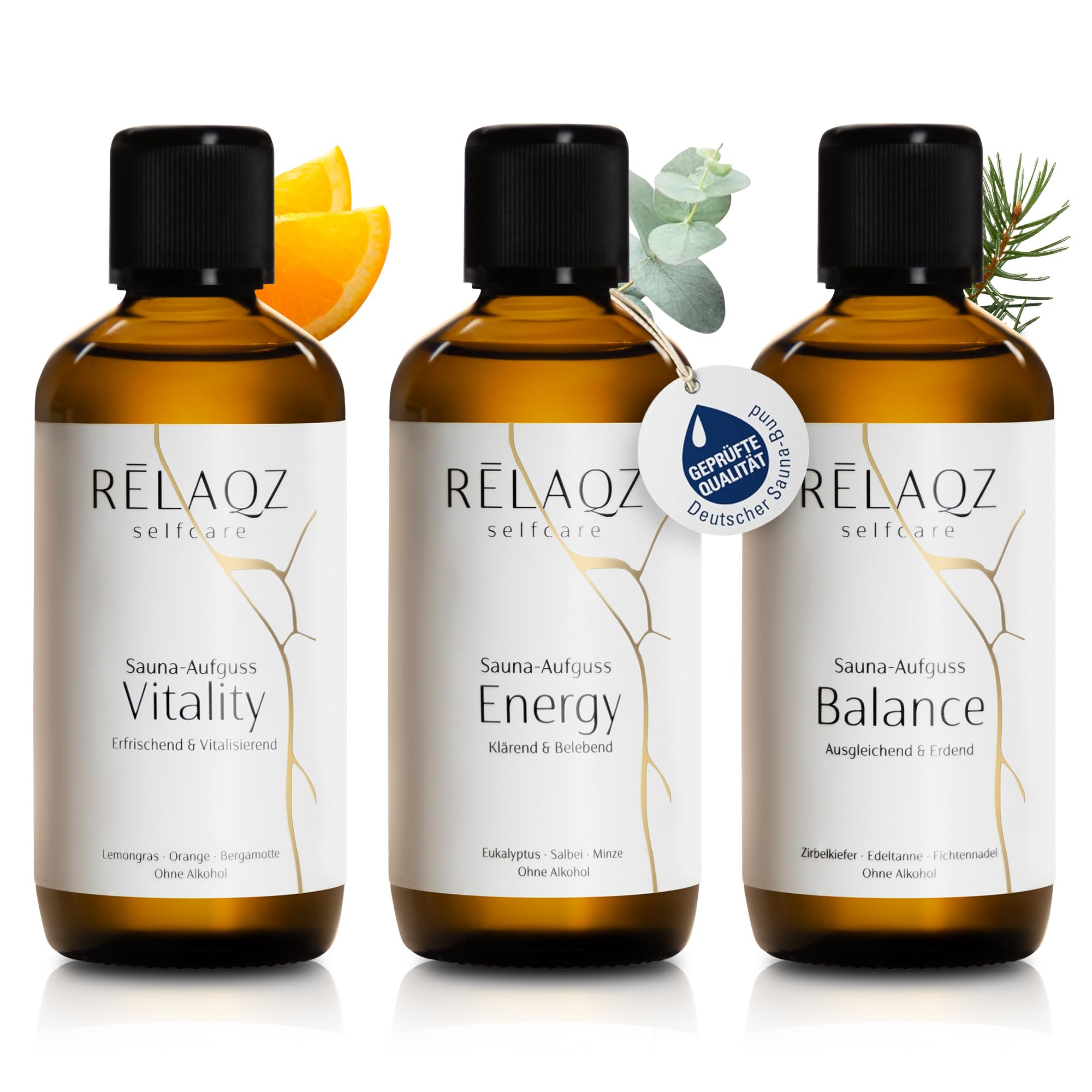 Saunaaufguss Set 3 x 100ml (für bis zu 150 Anwendungen) Saunaessenz - Premium Aufgussmittel Saunakonzentrat alkoholfrei & mit naturreinen ätherischen Ölen - Geschenkset Saunaduft