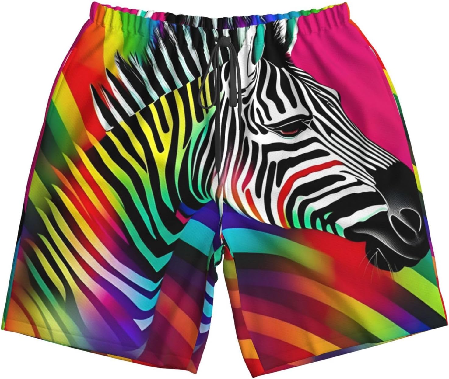 Mens Colorful Rainbow Zebra Print Beach Shorts,Casual Summer Shorts for Men,Quick Dry Polyester