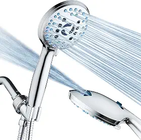 Chuveiro Redondo Cromado 8 Funções Alta Pressão, Ducha Manualcom Jato Power Wash Integrado, Mangueira Aço Inox 1,8m e Suporte Parede