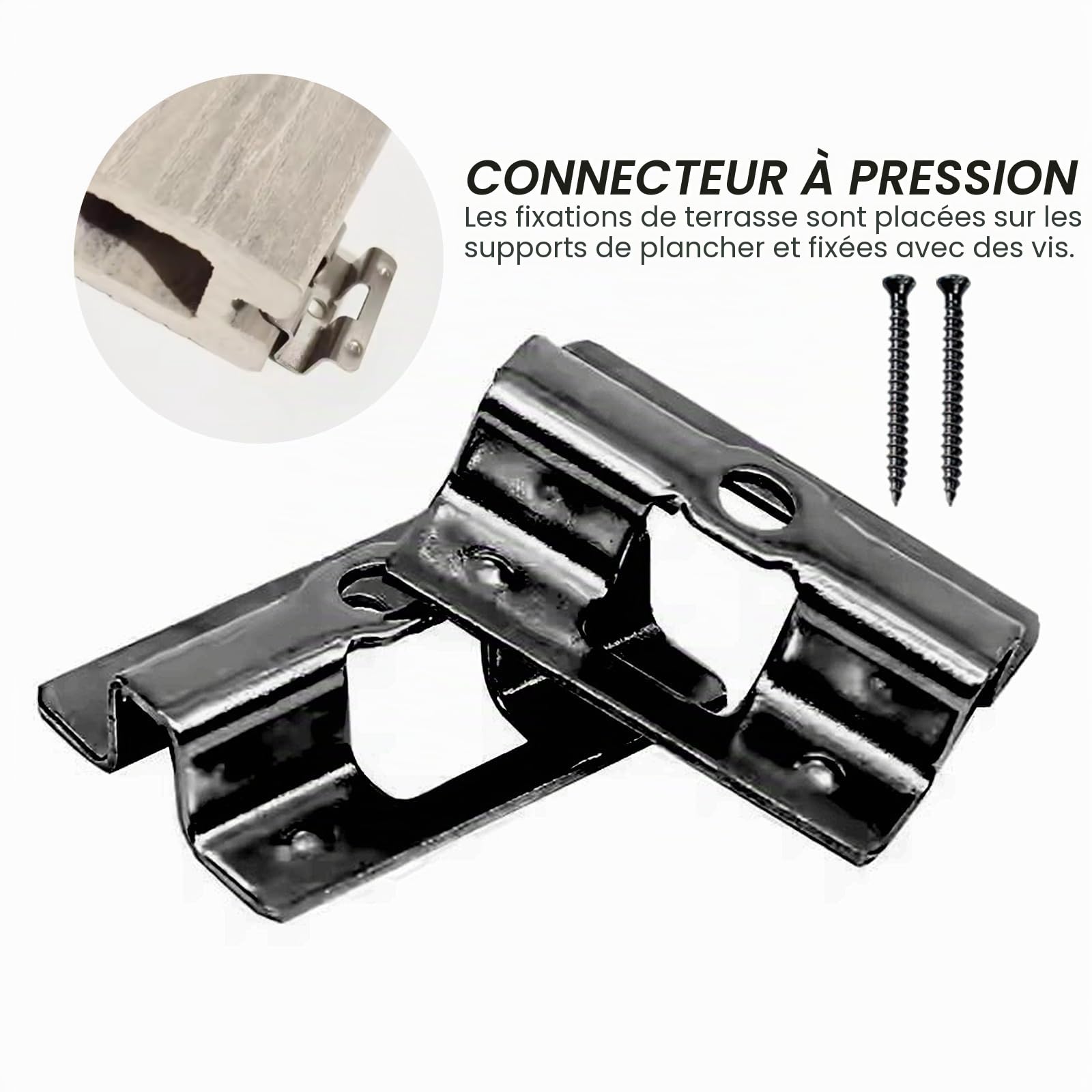 Lot de 100 clips de terrasse en acier inoxydable WPC - Clips de fixation invisibles avec vis pour lames en WPC - Clip en T - Fixation cachée (noir 8 mm)