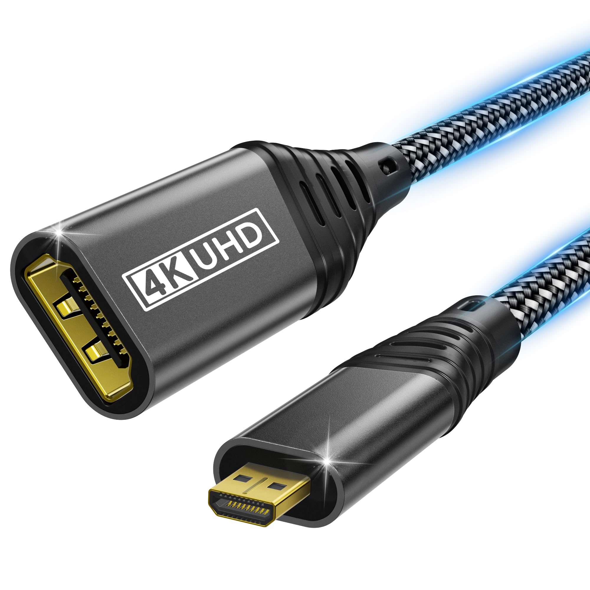 micro HDMI to HDMI Adattatore,cavo adattatore 4K@60 Hz 3D 1080P da tipo D a A che supporta Ethernet,3D,HDR e ARC,da micro hdmi a hdm i compatibile con Raspberry Pi 5/4,Hero,A6300 A6400,Yoga,ODROID