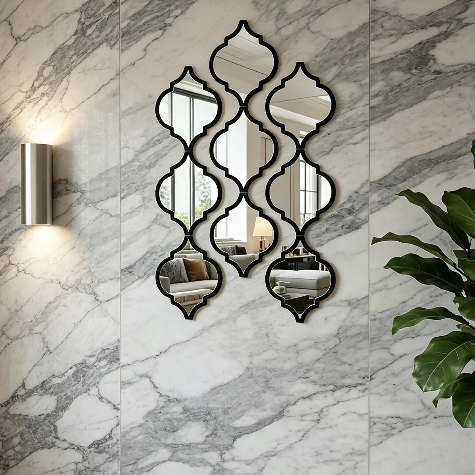 SSyang 9 Pieces 3D Mirror Wall Sticker, Tile Mirror, Self Adhesive DIY Wallpaper Mural Wall Decal Art Ceramic Tile Furniture Decal Decoration Wallpaper for Home Living Room(Black + Silver) — image 1