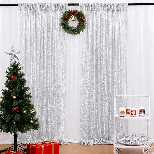 Miniatura 4 de Cortinas con lentejuelas doradas, 2 unidades de 2 x 8 pies, con brillantina, telón de fondo para bodas