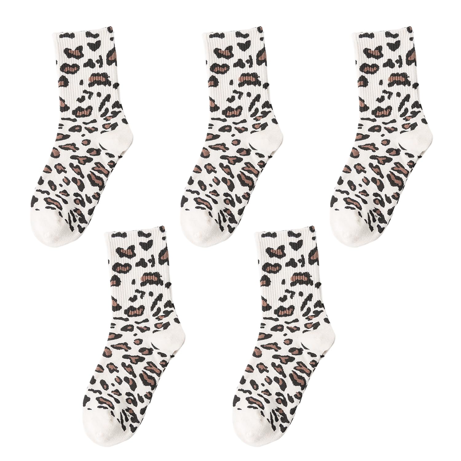 GDFHBD 5 Pairs Of Leopard Mid-Tube Socks, Interesting Leopard Socks, Sports Shoes Socks, Female Casual Socks, Leopard Pattern Socks.