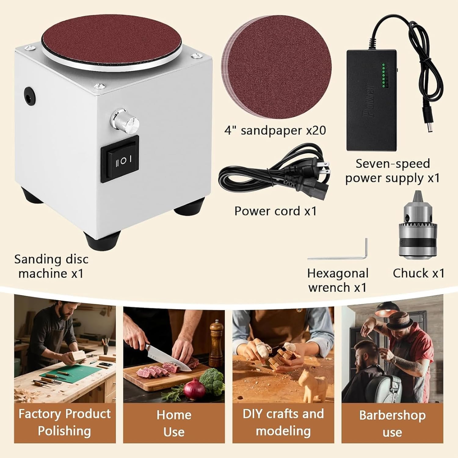4 Mini Levigatrici A Disco - Levigatrice Elettrica da Banco Compatta con Controllo Continuo della velocità (3000-6000 Giri/min) per Lucidatura, Taglio E Sbavatura di Legno, Metallo E Pietra -