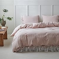 Vista 19 de BISELINA Juego de funda de edredón 100% algodón lavado con textura similar al lino teñido a rayas horizontales reversible, transpirable, suave
