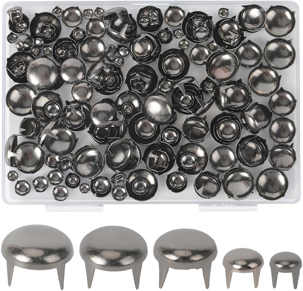 GORGECRAFT 200Pcs 4/6/8/10/12mm Claw Rivet Nailheads Spots Round Dome Rivets Spike Studs Gunmetal Metal Punk Mushroom Head Spike 4 Prongs Nail for DIY Leather Craft Fabric Clothes Shoe Bags Belt Jeans