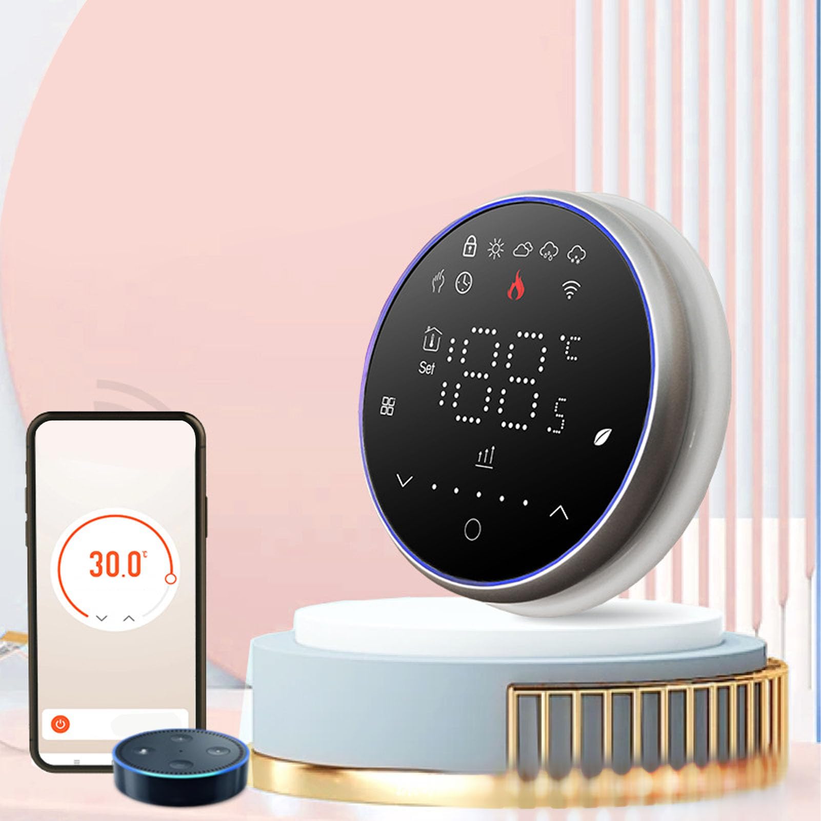 Ausla Termostat WiFi, Wyświetlacz LCD Inteligentny Regulator Temperatury do Ogrzewania Podłogowego w Domu 86 Mm Kwadratowe Pudełko 5A, oszczędność Energii, łatwy do Odczytania (BLACK)