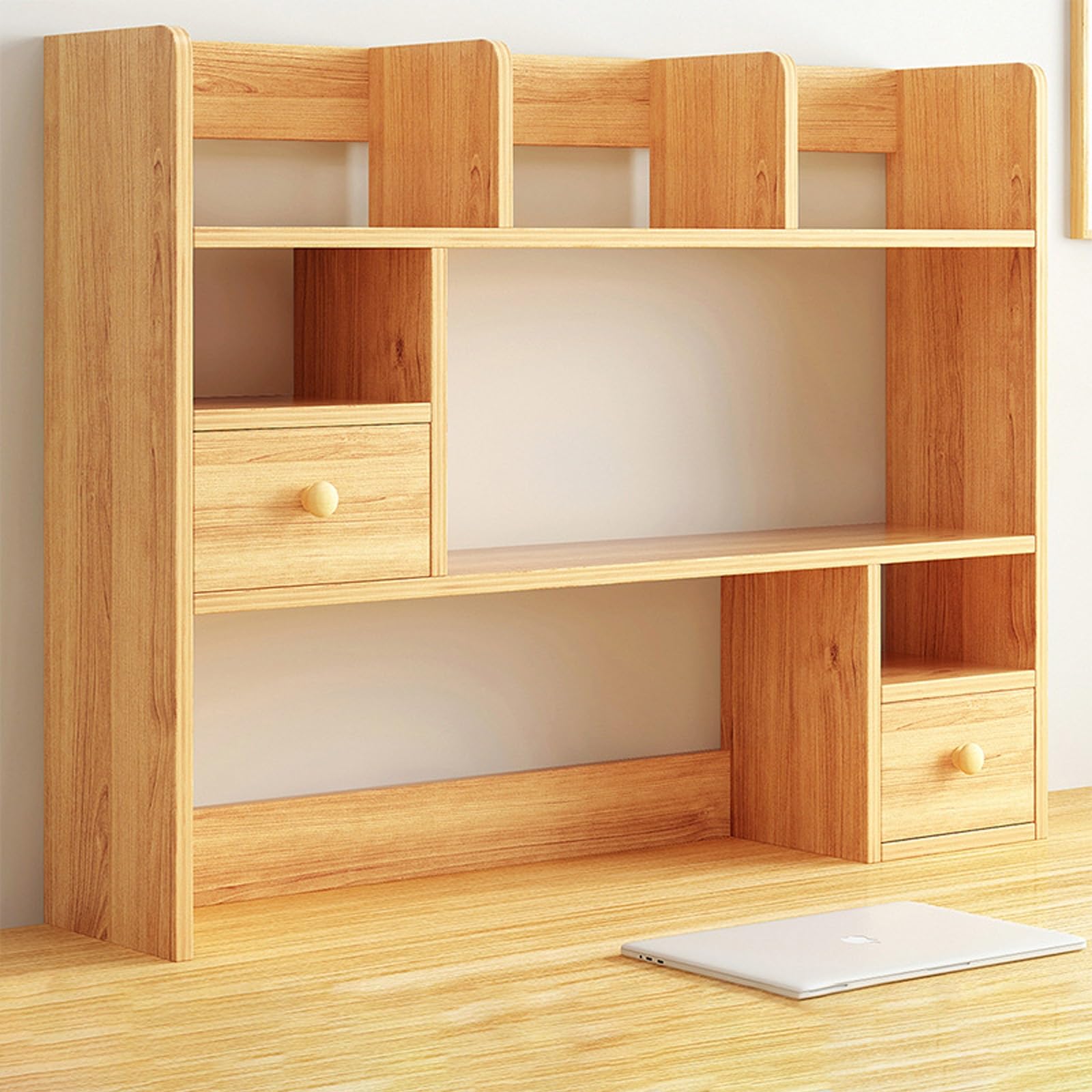 Organizador de estantería de escritorio con puertas, estantería independiente para almacenamiento de suministros de escritorio sobre el estante del escritorio, organizador de estante superior de