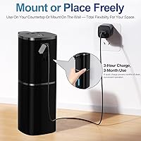 Vista 5 de Automatic Liquid Soap Dispenser, 9 Adjustable Levels, 380ml/12.8oz, Auto Touchless Hand Soap or Dish Soap Dispenser,USB Rechargeable Dispenser,Wall