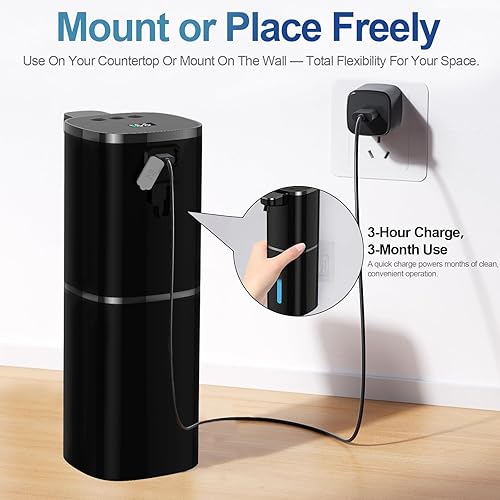 Miniatura 5 de Automatic Liquid Soap Dispenser, 9 Adjustable Levels, 380ml/12.8oz, Auto Touchless Hand Soap or Dish Soap Dispenser,USB Rechargeable Dispenser,Wall