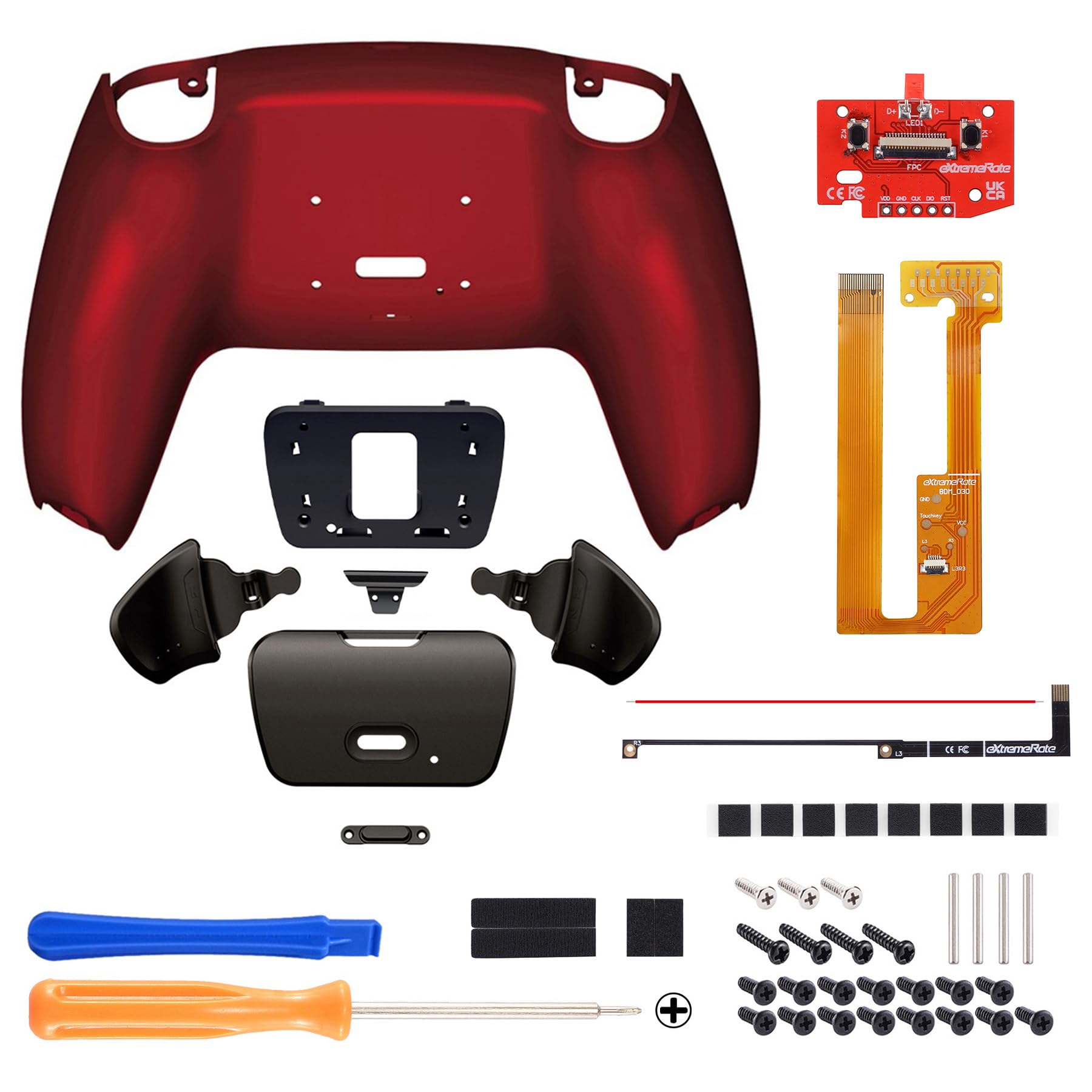 eXtremeRate Real Metal Buttons (RMB) Rise 2.0 Remap Kit para ps5 Control BDM-030/040/050 Carcasa Rediseñada & Actualización Board & Programable Botones Traseros Accesorios para ps5 Mando(Rojo)