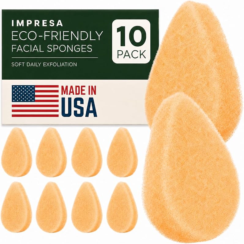 IMPRESA Esponjas faciais reutilizáveis, brancas, de face única, Pacote com 10