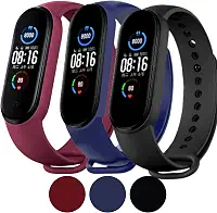 Kit 3 Pulseiras Para Smartband MI Band 5 6 7 Preta,Azul e Vinho Marsala com Pino Resistente