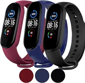 Kit 3 Pulseiras Para Smartband MI Band 5 6 7 Preta,Azul e Vinho Marsala com Pino Resistente