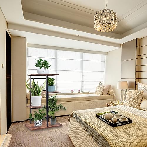 Miniatura 2 de Soporte de metal para plantas con luces de crecimiento, múltiples macetas, estante para patio, jardín, esquina, balcón, sala de estar (4 niveles 5