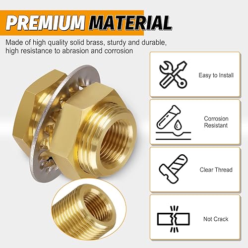 Miniatura 3 de KOOTNAS - Paquete de 2 accesorios de mamparo de latón macizo, conector de latón recto macho de 1 pulgada con anillo ondulado de metal, longitud de