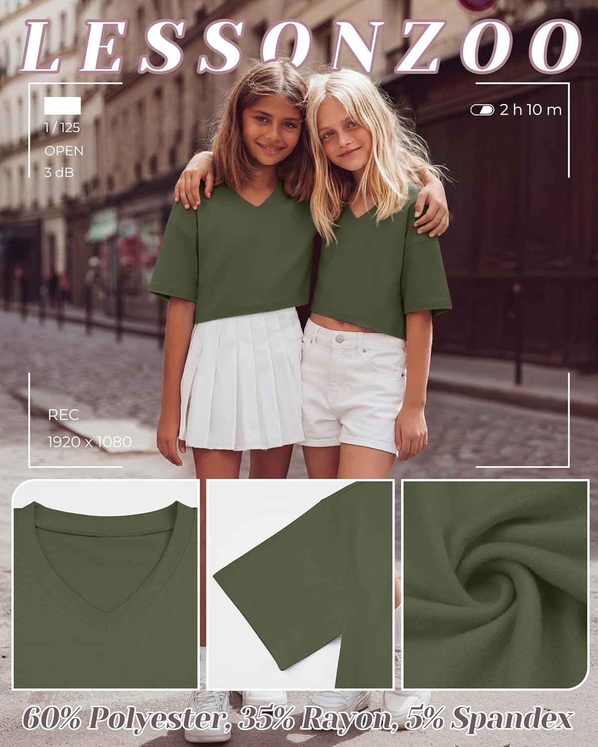 4 Pack Girls V Neck Crop Tops Kids Drop Shoulder Short Sleeve T Shirts Loose Fit Workout Tees 5-14 Years - Image 4