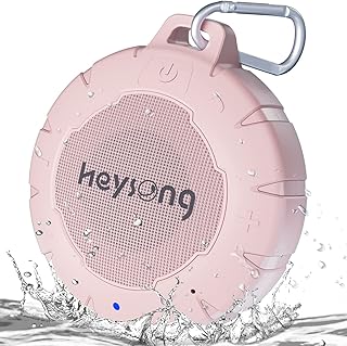 Heysong Bluetooth Shower Speaker, IP67 Waterproof Portable Bathroom Speaker HD Sound, Built-in Mic, Bass, Floatable, True Stereo Wireless Mini Speaker for Travel, Boat, Kayak, Beach, PaddlingPool-Pink
