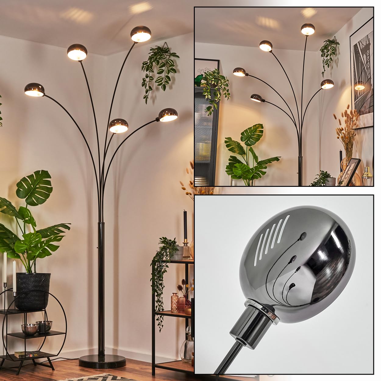 Lampadaire HOFSTEIN Nikkala, en métal noir/chrome/blanc avec pied en marbre, lampe réglable au design rétro/vintage, interrupteur sur le boîtier, E14, salon, chambre à coucher, couloir, bureau