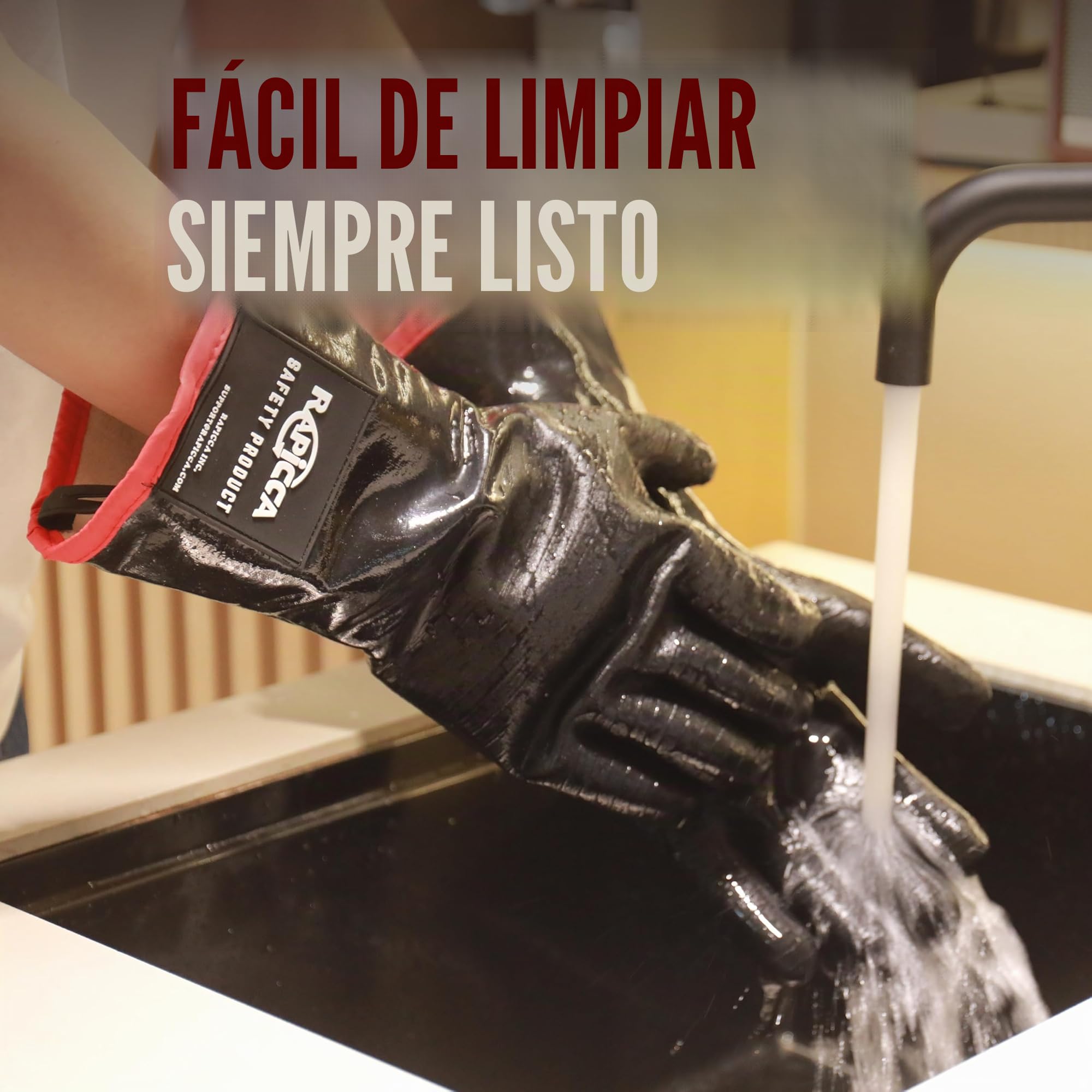 RAPICCA BBQ Parrilla Guantes para Horno, Ahumador Resistente Al Calor, Guantes para Cocinar Barbacoa, Parrilla, Impermeable, Ignífugo, Revestimiento de Neopreno Resistente al Aceite Tamano XL 43.2cm