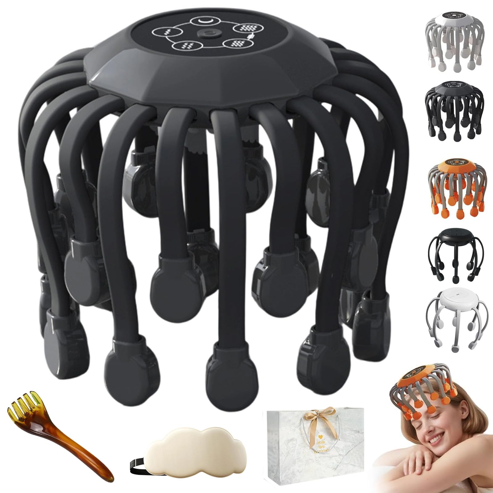 2026 Neueste Intelligentes Massagegerät für den Kopf, Head massager,Anti-Stress 360 Grad Elektrisches Kopfmassagegerät mit 5 Modi, 20 Massageköpfen,Timer, Tragbar Kopfmassage für Damen Herren (D)