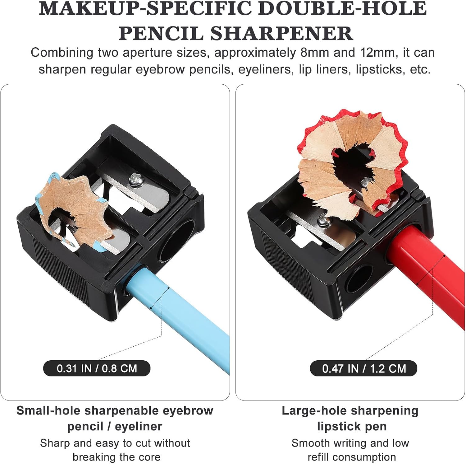 Double Hole Pencil Sharpener for Eyebrow, Lip Liner, Eyeliner