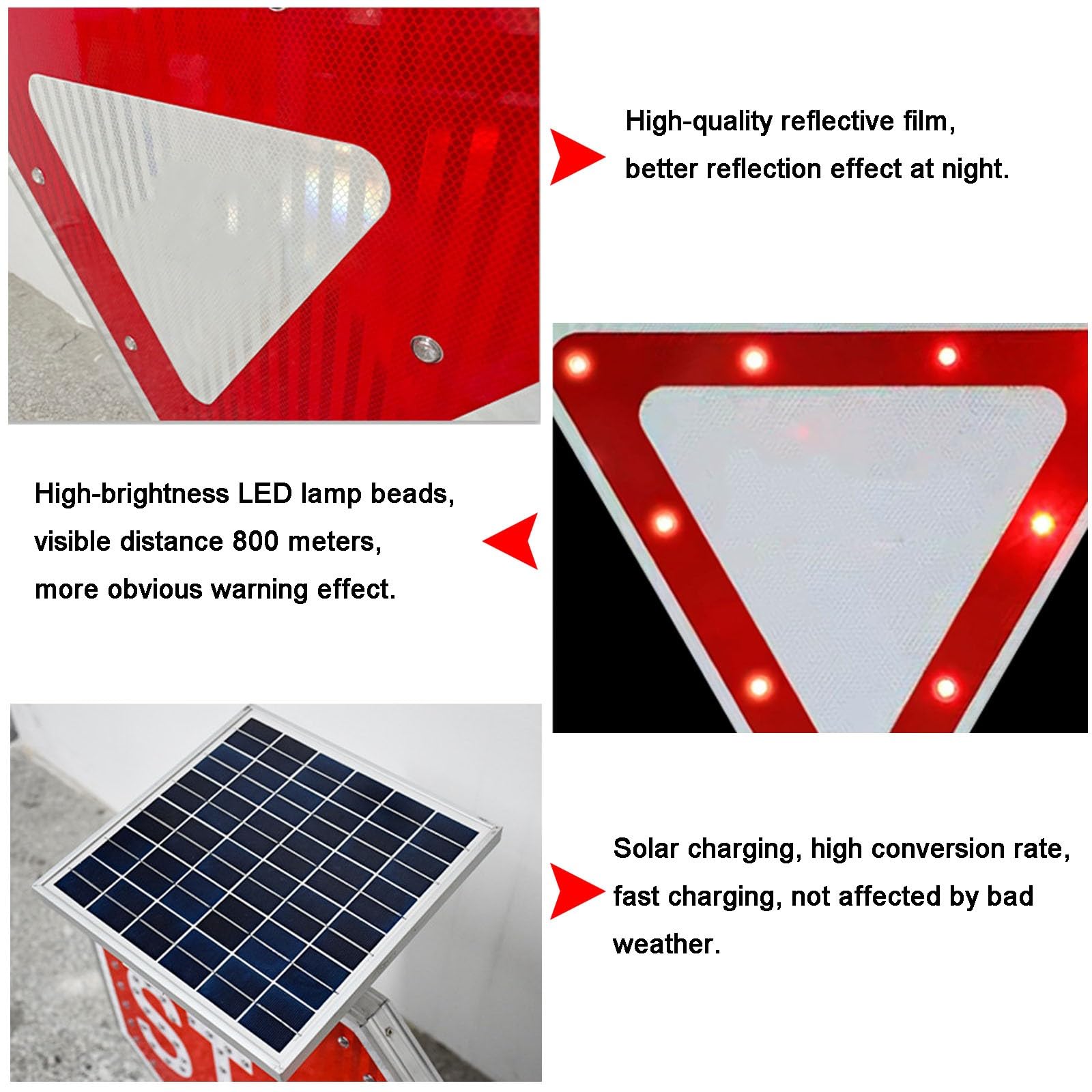 Señal CEDA EL Paso con LED Intermitente y energía Solar Señal prohibición Marco de Metal Resistente al Agua IP65 Archivo Reflectante de Grado de ingeniería con Accesorios(70cm/28in)