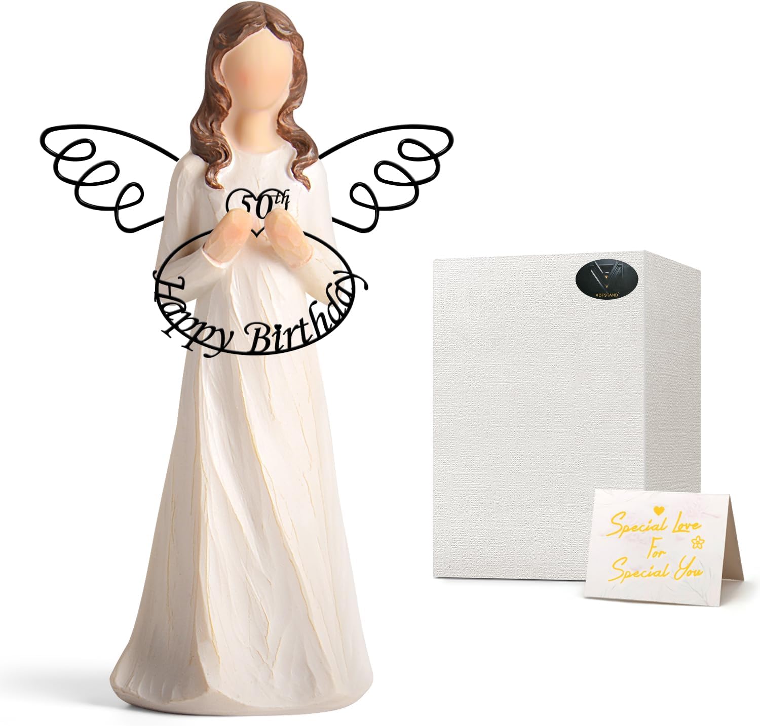 Vofstand 50th Birthday Gifts for Her - Happy Birthday 50th Angel Figurine for Mom Wife Sisters Friends Unique 50 Birthday Gifts for Women 50th Party Decorations for Her