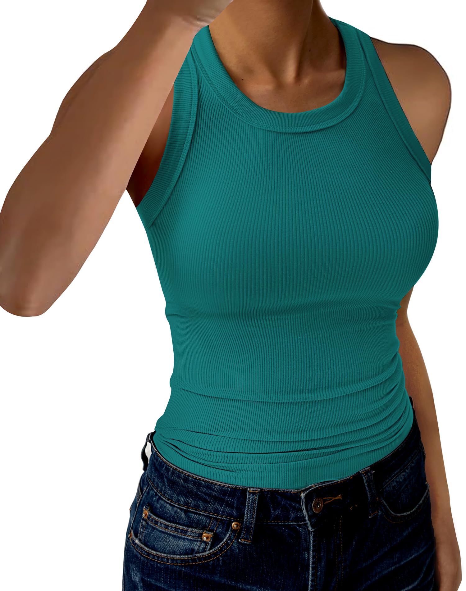 GKBK Womens Tank Tops High Neck Sleeveless Ribbed Tank Casual Basic Thick Strap Slim Fitted Racerback Shirts