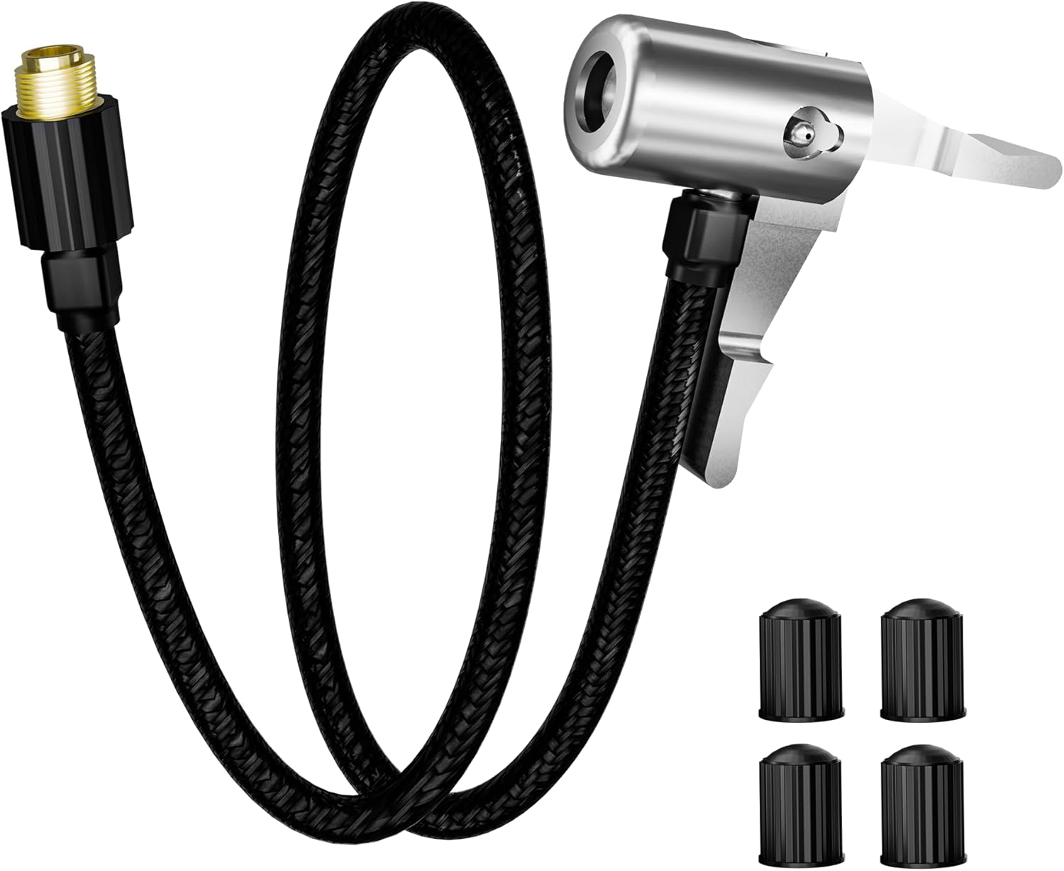 20 Inch Tire Inflator Hose, All-Metal Quick-Connect Locking Chuck with 360° Swivel End, High-Pressure Extension Tube for Car, Motorcycle, Bike Air Pump & Compressor